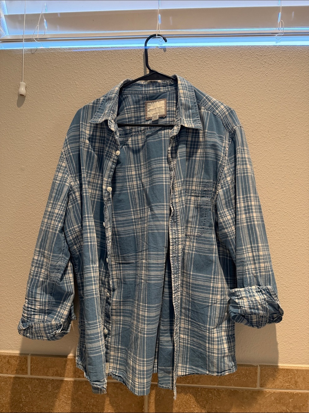 American Eagle Outfitters Blue Plaid Button-Down Shirt